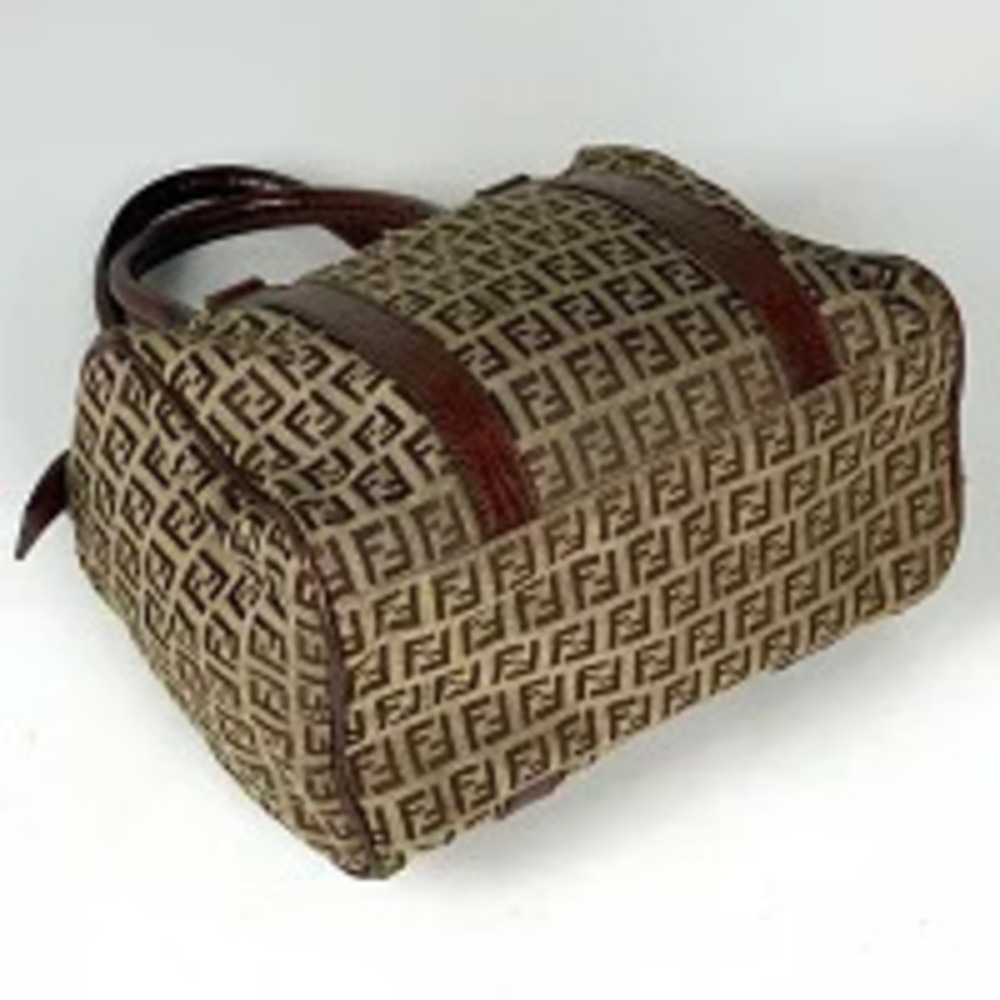 Fendi Boston Handbag All Zucchino Canvas Bag over Brown
